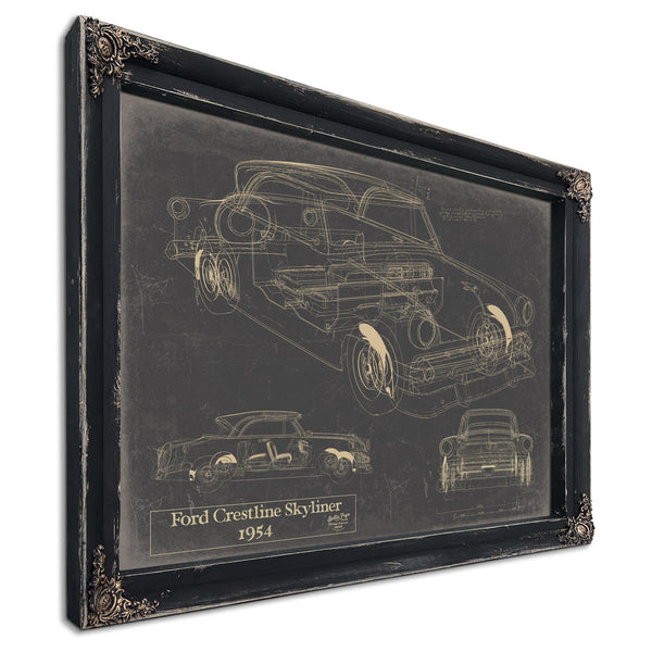 Cutler West Vintage 1954 Ford Crestline Skyliner Car Model Mancave Blueprint Art