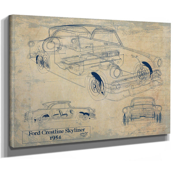Cutler West Vintage 1954 Ford Crestline Skyliner Car Model Mancave Blueprint Art