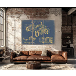 Cutler West Vintage 1957 Chevy 3100 Stepside Pickup Model Print, Original Blueprint Canvas