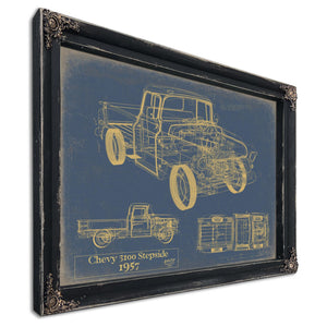 Cutler West Vintage 1957 Chevy 3100 Stepside Pickup Model Print, Original Blueprint Canvas
