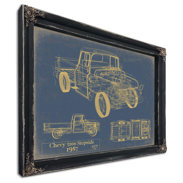 Cutler West Vintage 1957 Chevy 3100 Stepside Pickup Model Print, Original Blueprint Canvas