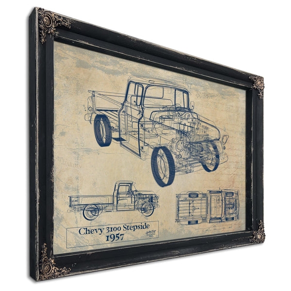 Cutler West Vintage 1957 Chevy 3100 Stepside Pickup Model Print, Original Blueprint Canvas