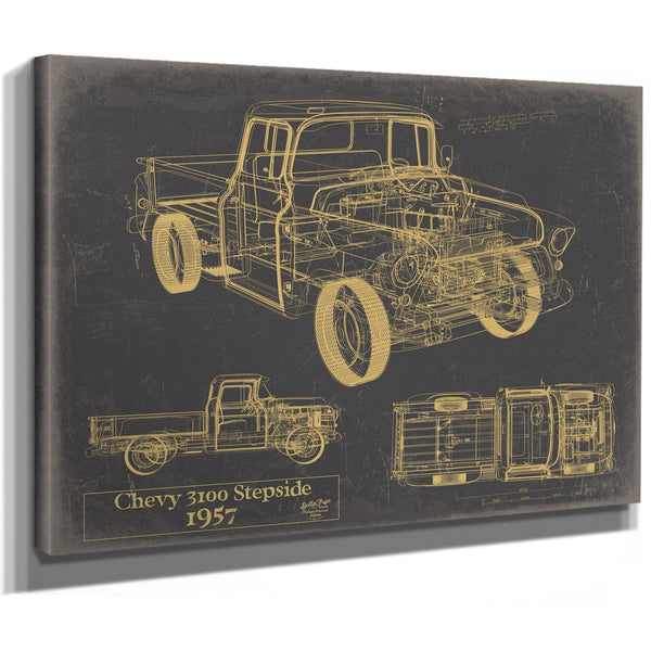 Cutler West Vintage 1957 Chevy 3100 Stepside Pickup Model Print, Original Blueprint Canvas