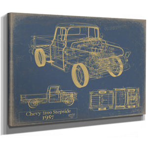 Cutler West Vintage 1957 Chevy 3100 Stepside Pickup Model Print, Original Blueprint Canvas