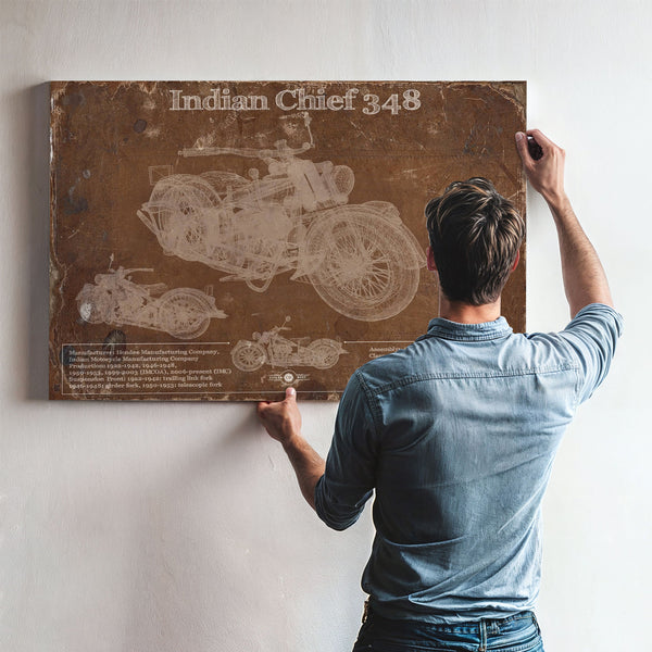 Indian Chief 348 Brown Background Print framed in Vintage Black above a mid-century record console