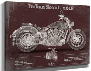 14" x 11" / Stretched Canvas Wrap Cutler West Indian Scout 2018 Motorcycle Patent Print