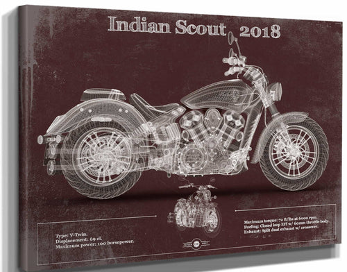 14" x 11" / Stretched Canvas Wrap Cutler West Indian Scout 2018 Motorcycle Patent Print