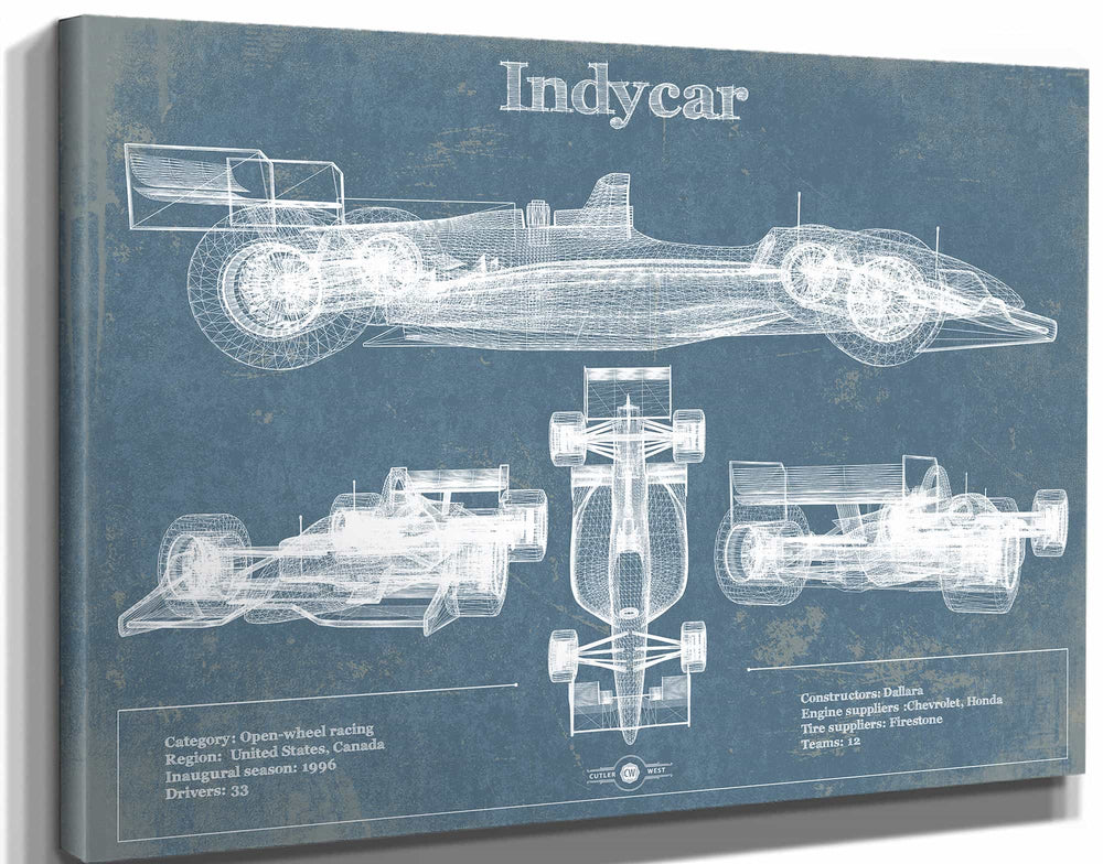 14" x 11" / Stretched Canvas Wrap Cutler West Indycar Racing Blueprint Vintage Auto Print