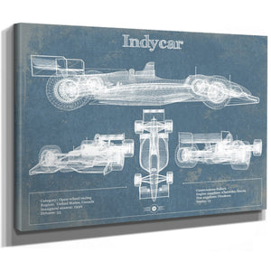 Indycar Blueprint Art Print as a stretched canvas wrap with gallery wrapped edges
