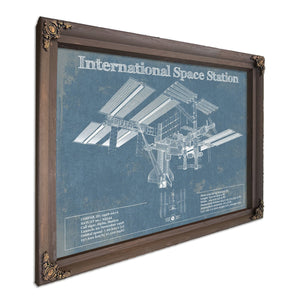 International Space Station Space Exploration Print in a Bourbon stained wood frame with antique gold corners