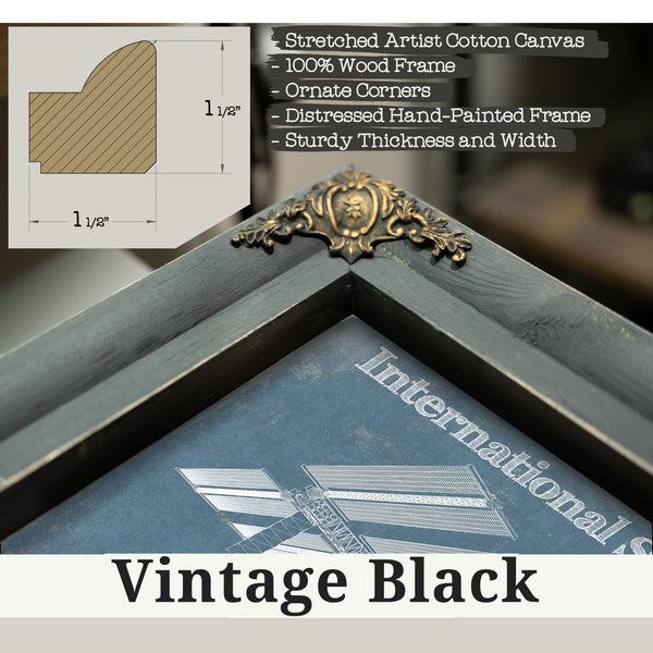 Vintage Black frame corner detail, 1.5 inch ornate wood moulding, International Space Station Space Exploration Print