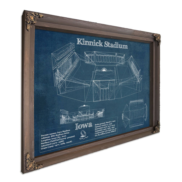 Iowa Hawkeyes football Kinnick Stadium Print in a Bourbon stained wood frame with antique gold corners