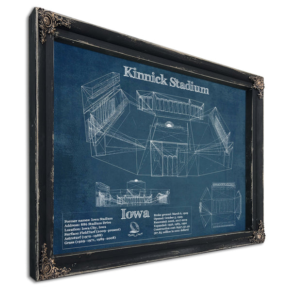 Iowa Hawkeyes football Kinnick Stadium Print in a distressed Vintage Black wood frame with ornate corners