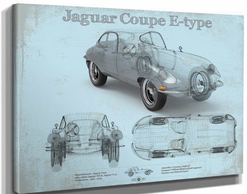 14" x 11" / Stretched Canvas Wrap Cutler West Jaguar Coupe E Type Car Original Blueprint Art