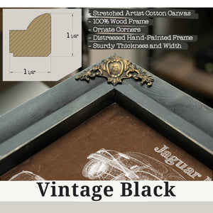 Vintage Black frame corner detail, 1.5 inch ornate wood moulding, Jaguar Mark 1 Saloon Blueprint Art Print