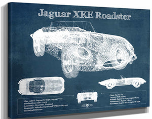 14" x 11" / Stretched Canvas Wrap Cutler West Jaguar XK-E Roadster Original Blueprint Art