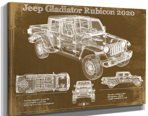 14" x 11" / Stretched Canvas Wrap Cutler West Jeep Gladiator Rubicon 2020 Blueprint Vintage Auto Print