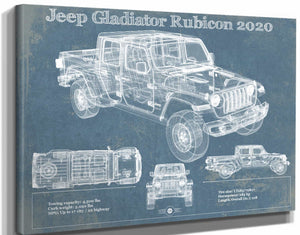 14" x 11" / Stretched Canvas Wrap Cutler West Jeep Gladiator Rubicon 2020 Vintage Blueprint Auto Print