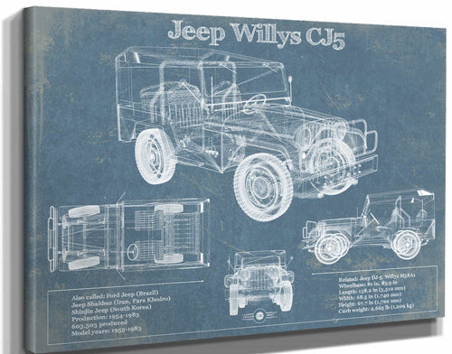14" x 11" / Stretched Canvas Wrap Cutler West Jeep Willys CJ5 Army Truck Original Patent Print