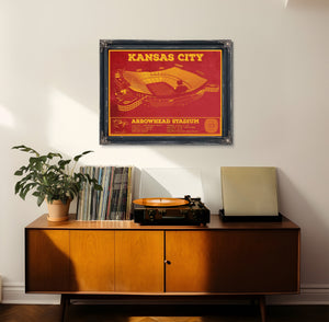 Kansas City Chiefs Arrowhead Stadium Print framed in Vintage Black in a loft bedroom