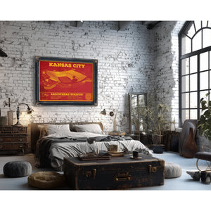Kansas City Chiefs Arrowhead Stadium Print framed in Vintage Black in a farmhouse entryway