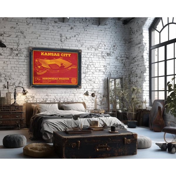 Kansas City Chiefs Arrowhead Stadium Print framed in Vintage Black in a farmhouse entryway
