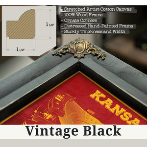 Vintage Black frame corner detail, 1.5 inch ornate wood moulding, Kansas City Chiefs Arrowhead Stadium Print