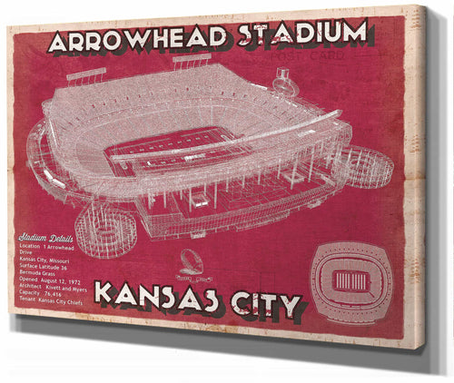 14" x 11" / Stretched Canvas Wrap Cutler West Kansas City Chiefs Arrowhead Stadium Vintage Football Print
