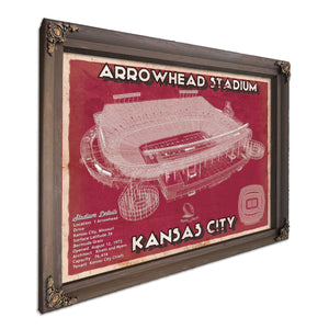 Kansas City Chiefs Arrowhead Stadium Print in a Bourbon stained wood frame with antique gold corners