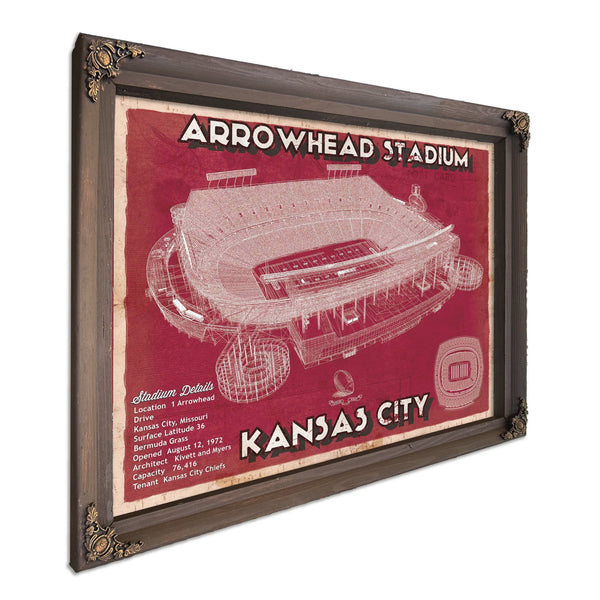Kansas City Chiefs Arrowhead Stadium Print in a Bourbon stained wood frame with antique gold corners