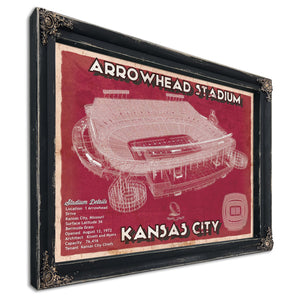 Kansas City Chiefs Arrowhead Stadium Print in a distressed Vintage Black wood frame with ornate corners