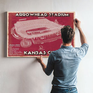 Kansas City Chiefs Arrowhead Stadium Print framed in Vintage Black above a mid-century record console
