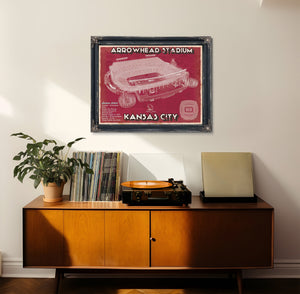 Kansas City Chiefs Arrowhead Stadium Print framed in Vintage Black in a loft bedroom