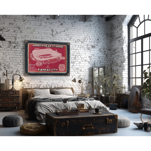 Kansas City Chiefs Arrowhead Stadium Print framed in Vintage Black in a farmhouse entryway