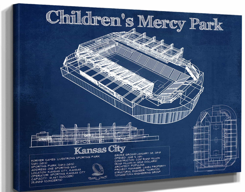 14" x 11" / Stretched Canvas Wrap Cutler West Kansas City Children's Mercy Park Vintage Soccer MLS Print