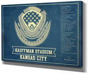 14" x 11" / Stretched Canvas Wrap Cutler West Kansas City Royals Kauffman Stadium Seating Chart - Vintage Baseball Fan Print
