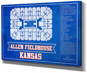 14" x 11" / Stretched Canvas Wrap Cutler West Kansas Jayhawks - Allen Fieldhouse Seating Chart - College Basketball Blueprint Team Color Art
