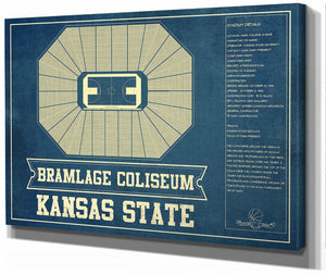 14" x 11" / Stretched Canvas Wrap Cutler West Kansas State Wildcats -Bramlage Coliseum Seating Chart - College Basketball Blueprint Art