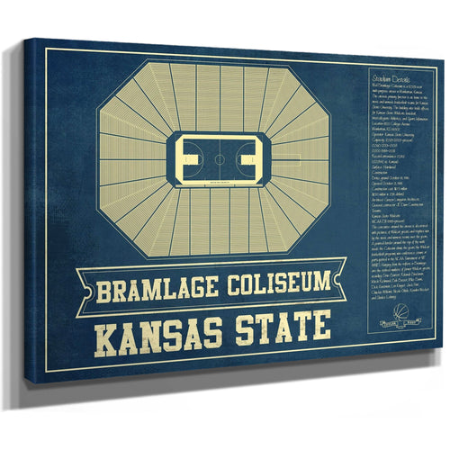 Kansas State Wildcats -Bramlage Coliseum Stadium Print as a stretched canvas wrap with gallery wrapped edges