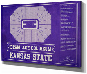 14" x 11" / Stretched Canvas Wrap Cutler West Kansas State Wildcats -Bramlage Coliseum Seating Chart - College Basketball Team Color Art