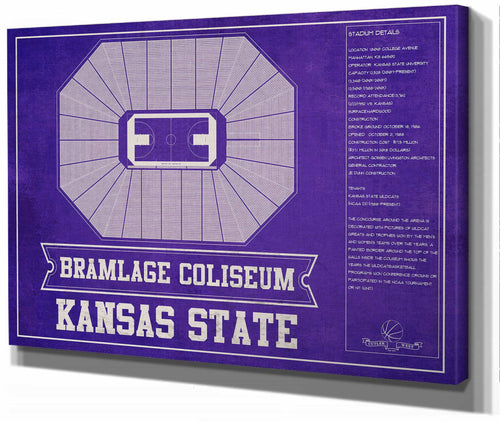 14" x 11" / Stretched Canvas Wrap Cutler West Kansas State Wildcats -Bramlage Coliseum Seating Chart - College Basketball Team Color Art