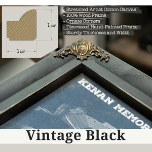 Vintage Black frame corner detail, 1.5 inch ornate wood moulding, Kenan Memorial Stadium North Carolina Tar Heels Print