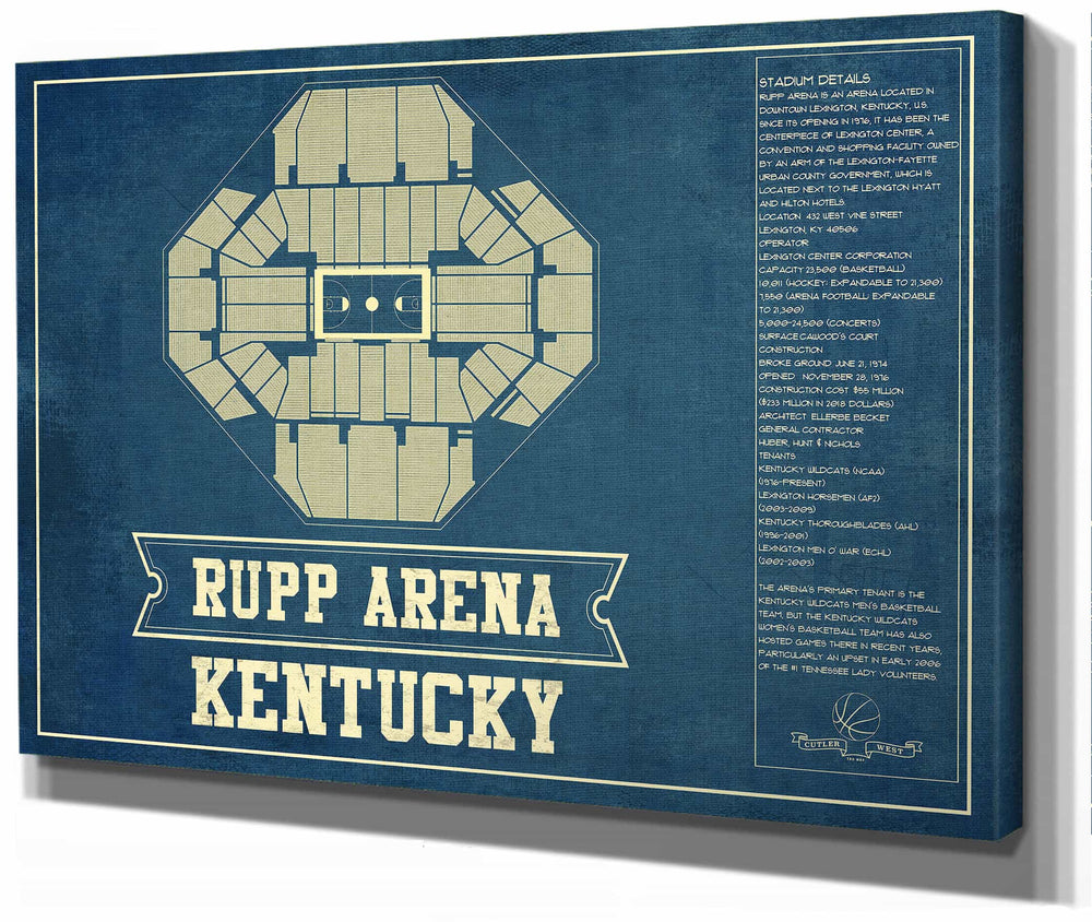 14" x 11" / Stretched Canvas Wrap Cutler West Kentucky Wildcats - Rupp Arena Seating Chart - College Basketball Blueprint Art