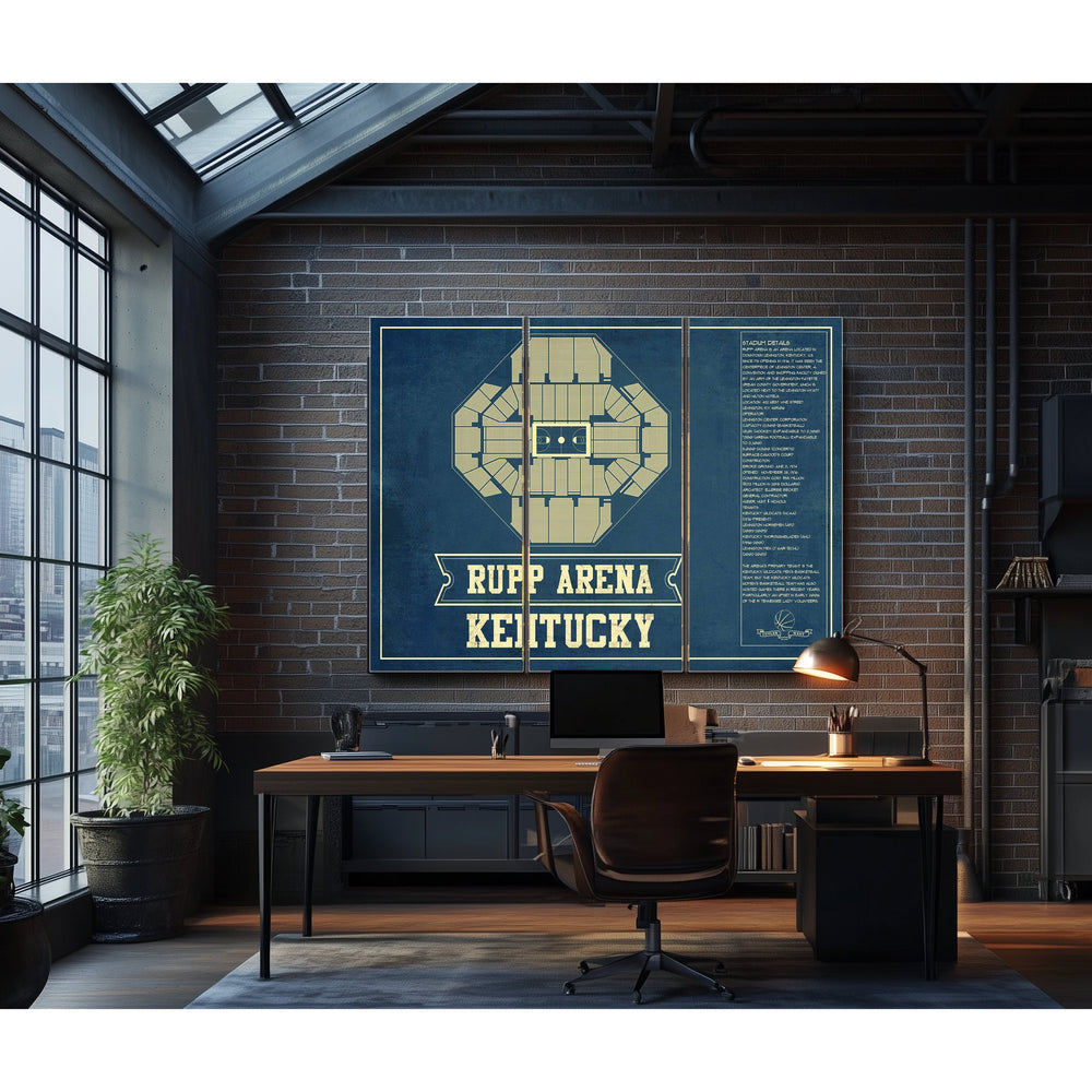 Kentucky Wildcats - Rupp Arena Seating Chart - College Print in a distressed Vintage Black wood frame with ornate corners