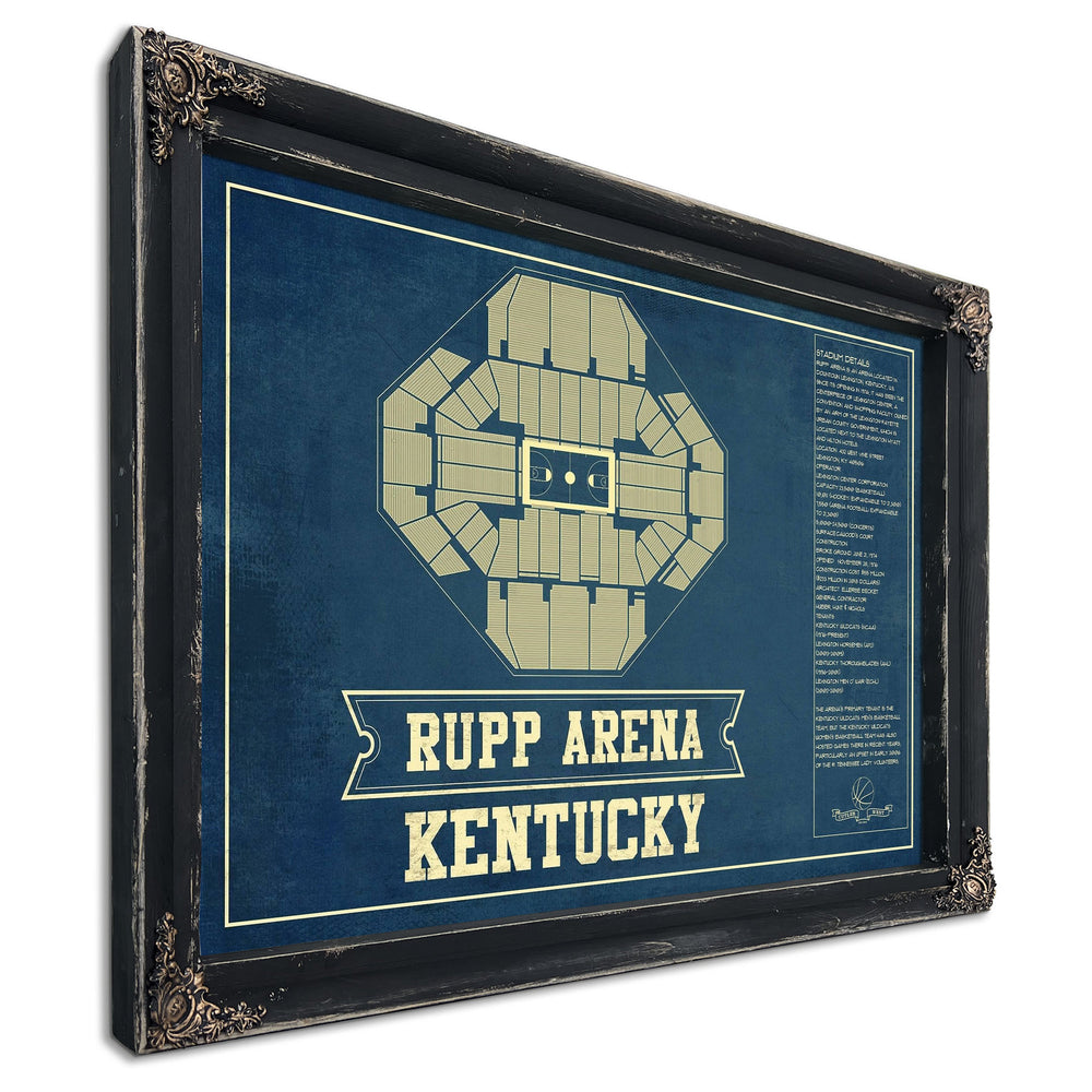 Kentucky Wildcats - Rupp Arena Seating Chart - College Print in a distressed Vintage Black wood frame with ornate corners