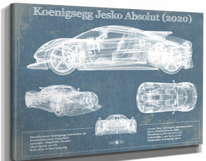 14" x 11" / Stretched Canvas Wrap Cutler West Koenigsegg Jesko Absolut 2020 Blueprint Patent Race Car Print