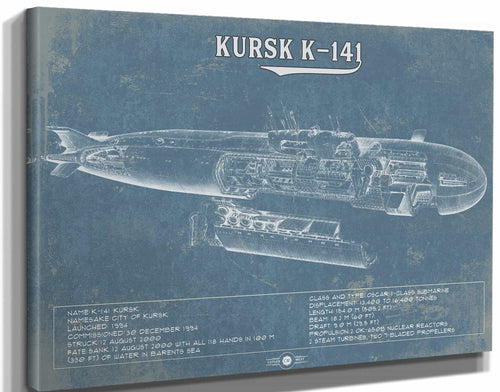 14" x 11" / Stretched Canvas Wrap Cutler West Kursk K-141 Russian Submarine  Vintage Maritime Print