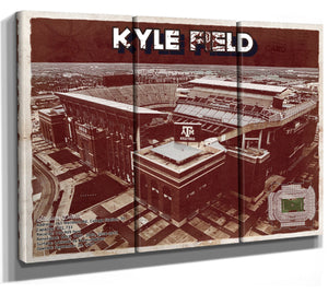 36" x 24" / 3 Panel Canvas Wrap Cutler West Kyle Field Stadium -  Texas Football Vintage Art Print