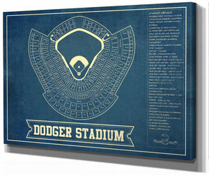 14" x 11" / Stretched Canvas Wrap Cutler West LA Dodgers Stadium Seating Chart - Vintage Baseball Fan Print