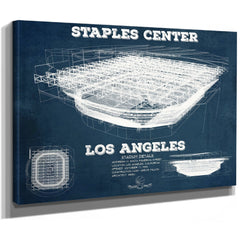 LA Lakers - Staples Center Blueprint NBA Basketball Print as a stretched canvas wrap with gallery wrapped edges